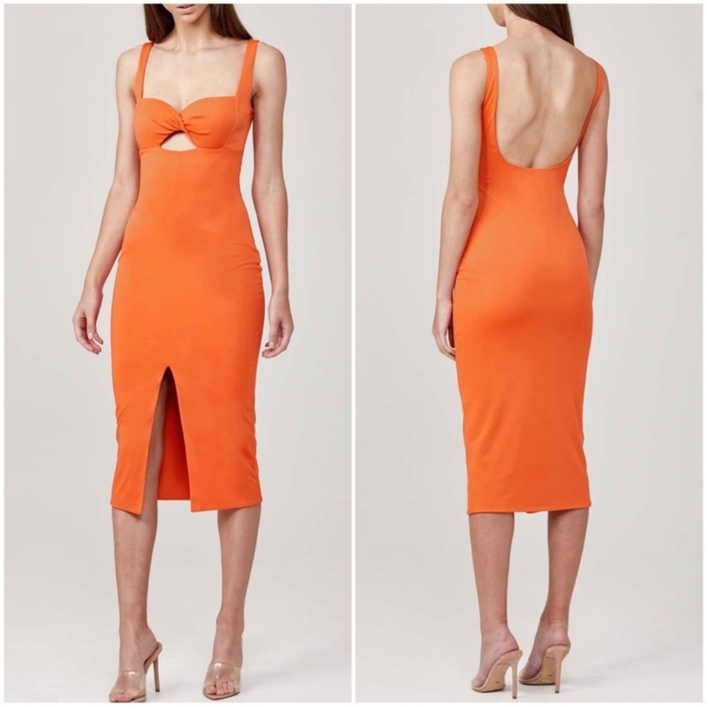 Significant Other Dress Women Size 10 Orange Red Paloma Cut Out Midi Slit